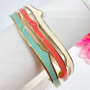 Stella & Dot Carrie Bangles Set Branch Multicolor Mixed Metal Two Tone Enamel